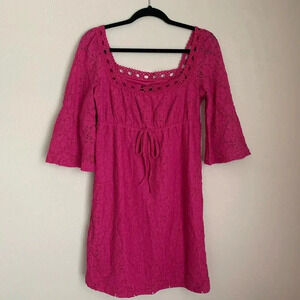 Laundry by Shelli Segal pink lace square neck bell sleeve dress S